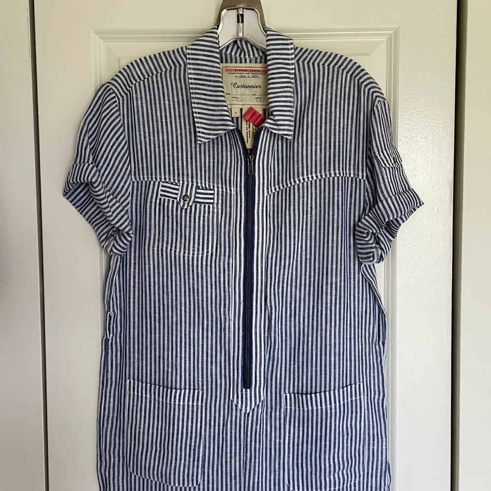 Cartonnier Striped Linen Conductor Boiler Jumpsuit 🚂 - Picture 2 of 6